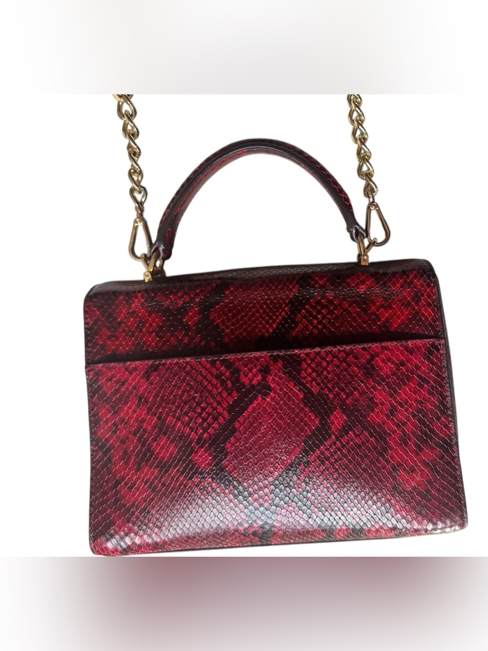 Michael Kors Red Snake-Embossed Satchel with Gold Hardware - Picture 7 of 14